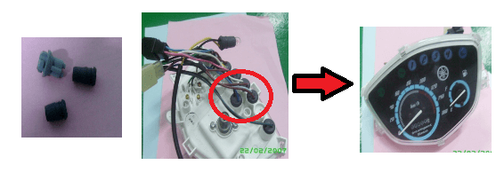 Contoh Rubber Socket dan Pemasangannya pada speedometer motor Yamaha Vega-R